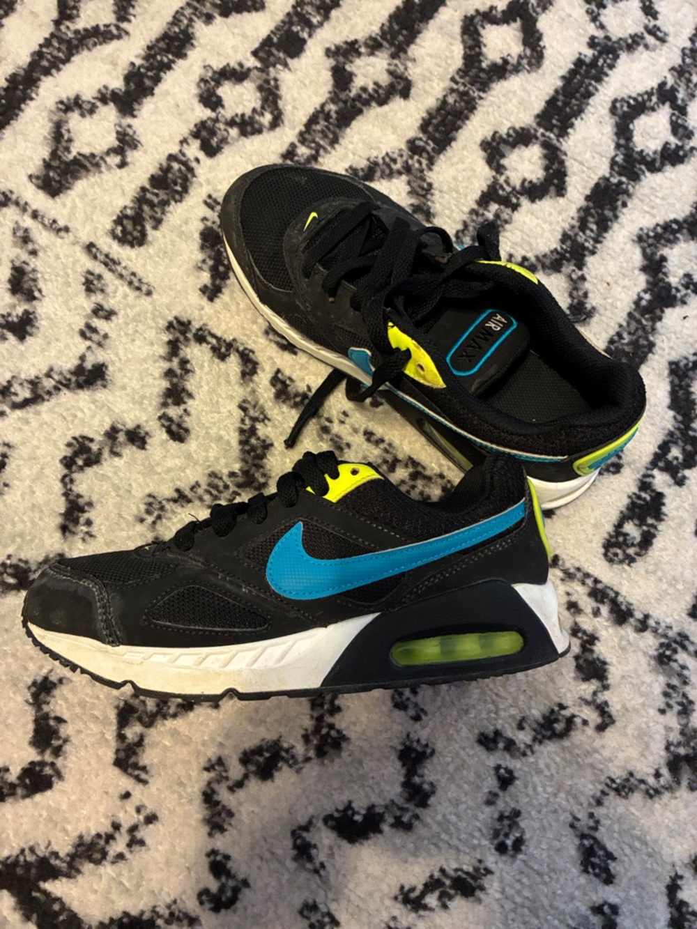 Nike Air Max Black Sneakers with Teal Swoosh and Neon Yellow Accents